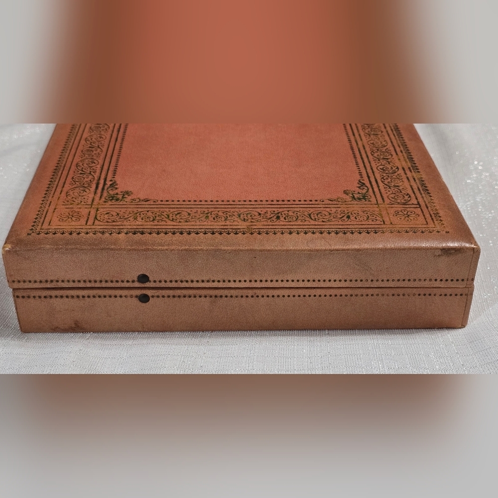 Vintage Mele MCM Salmon Pink Vinyl Exterior Jewelry Box - Picture 12 of 15